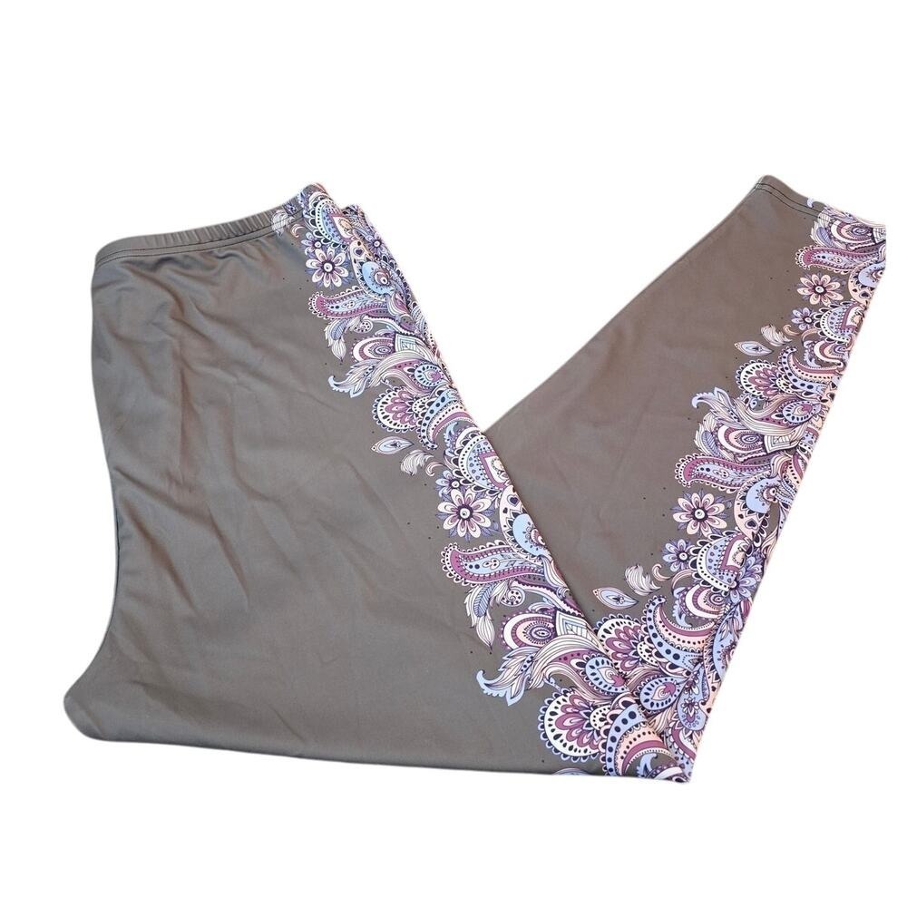 CowCow Ladies Leggings Grey/light Purple Paisley 4xl 38"x30.5" Rise 15"